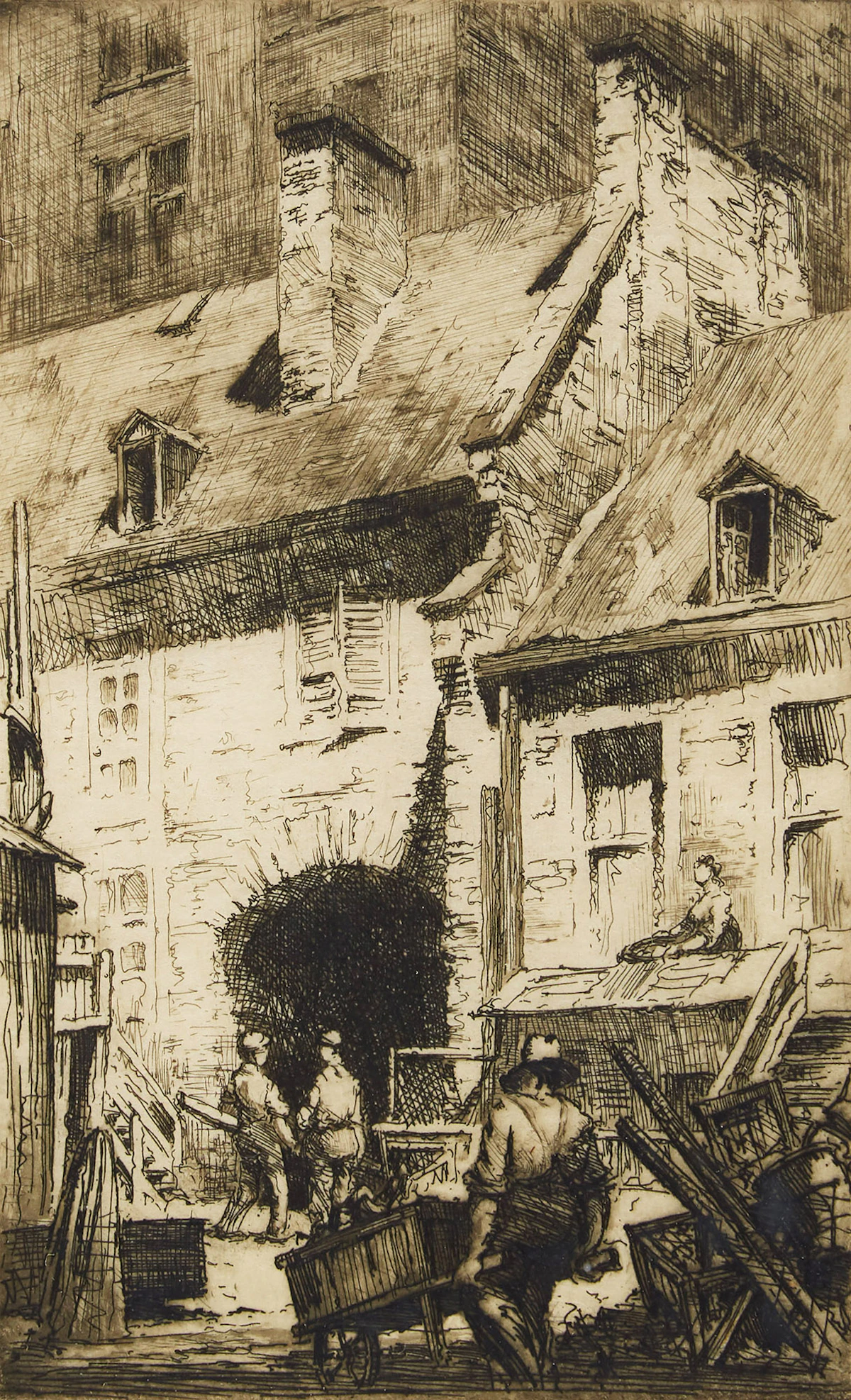 Herbert Raine, Old Courtyard, St. Vincent Street, Montreal, etching
