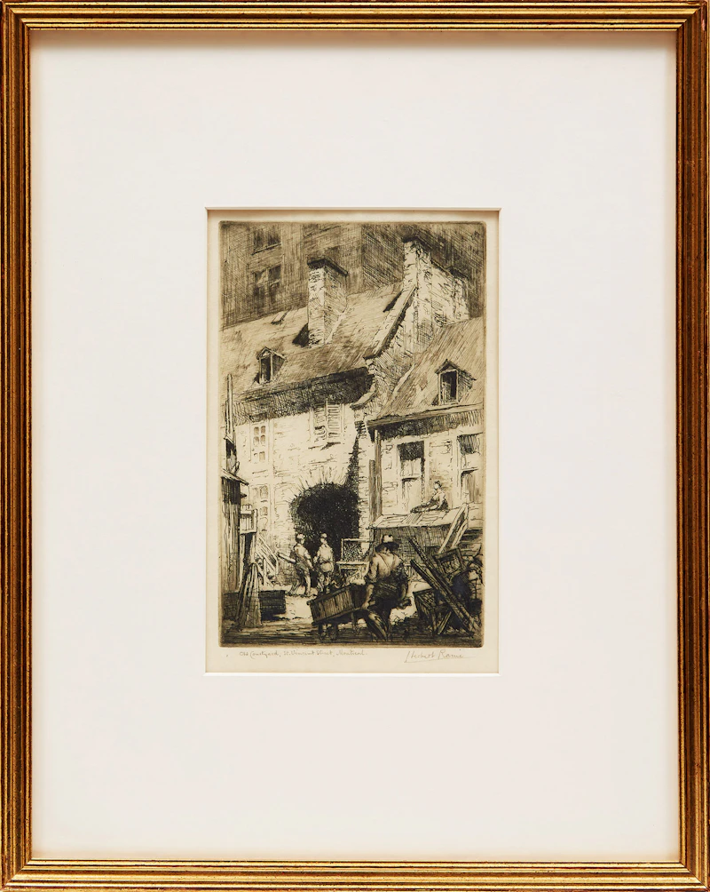 Herbert Raine, Old Courtyard, St. Vincent Street, Montreal, etching - view 2