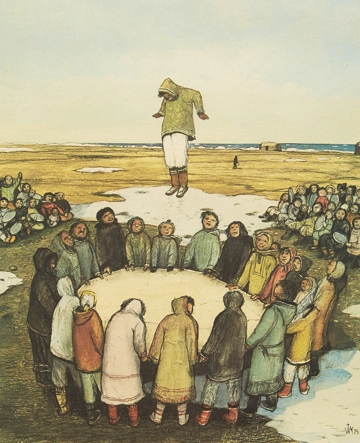 William Kurelek, Sky Tossing, colour lithograph