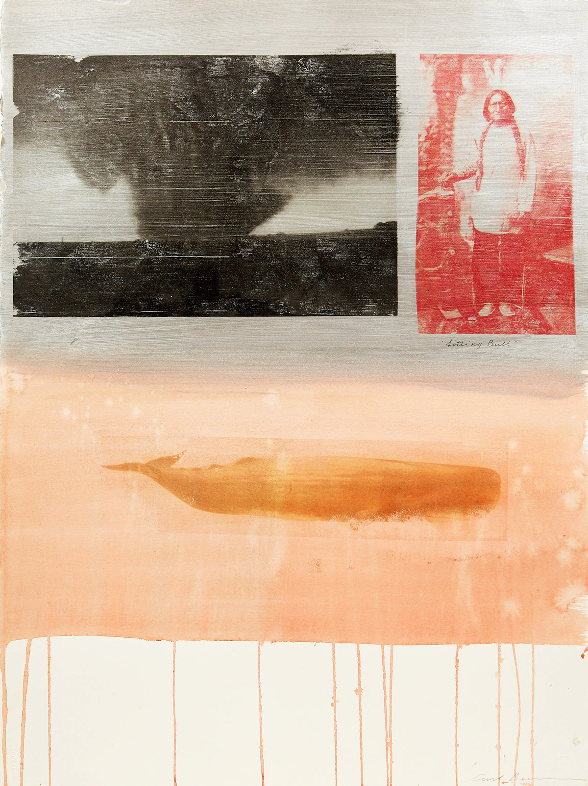 Carl Beam, Sitting Bull, mixed media on Arches paper
