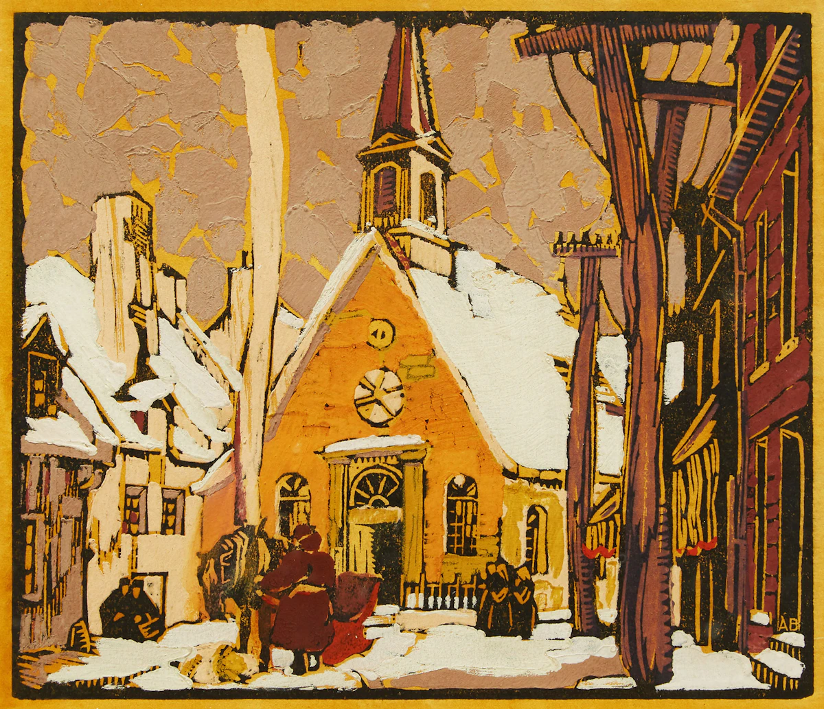 André Charles Biéler, Notre Dame des Victoire, Quebec, woodblock print