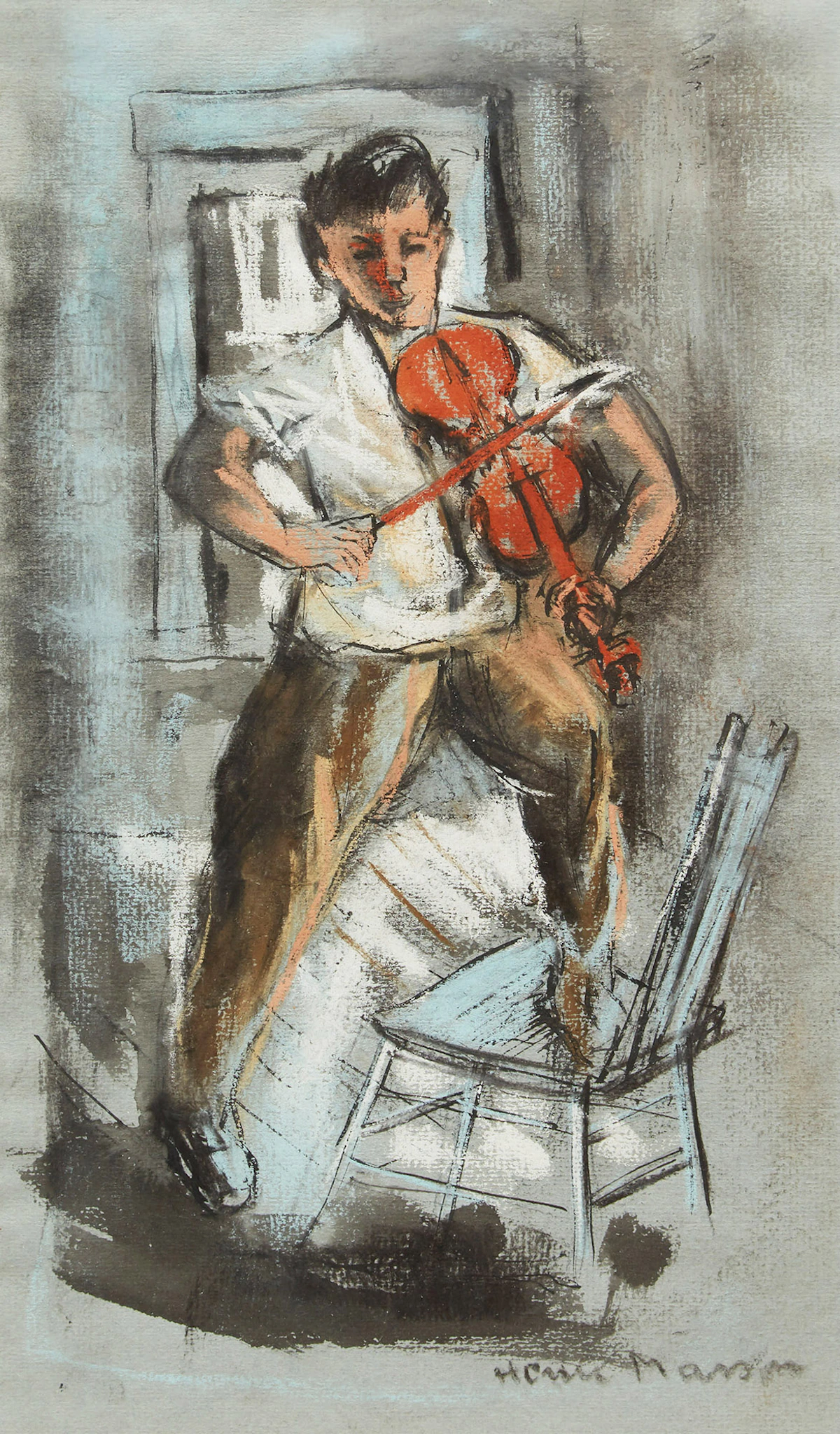 Henri Leopold Masson, The Violin Player, pastel on paper