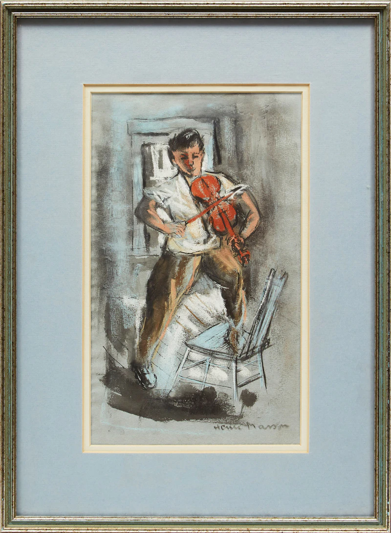 Henri Leopold Masson, The Violin Player, pastel on paper - view 2