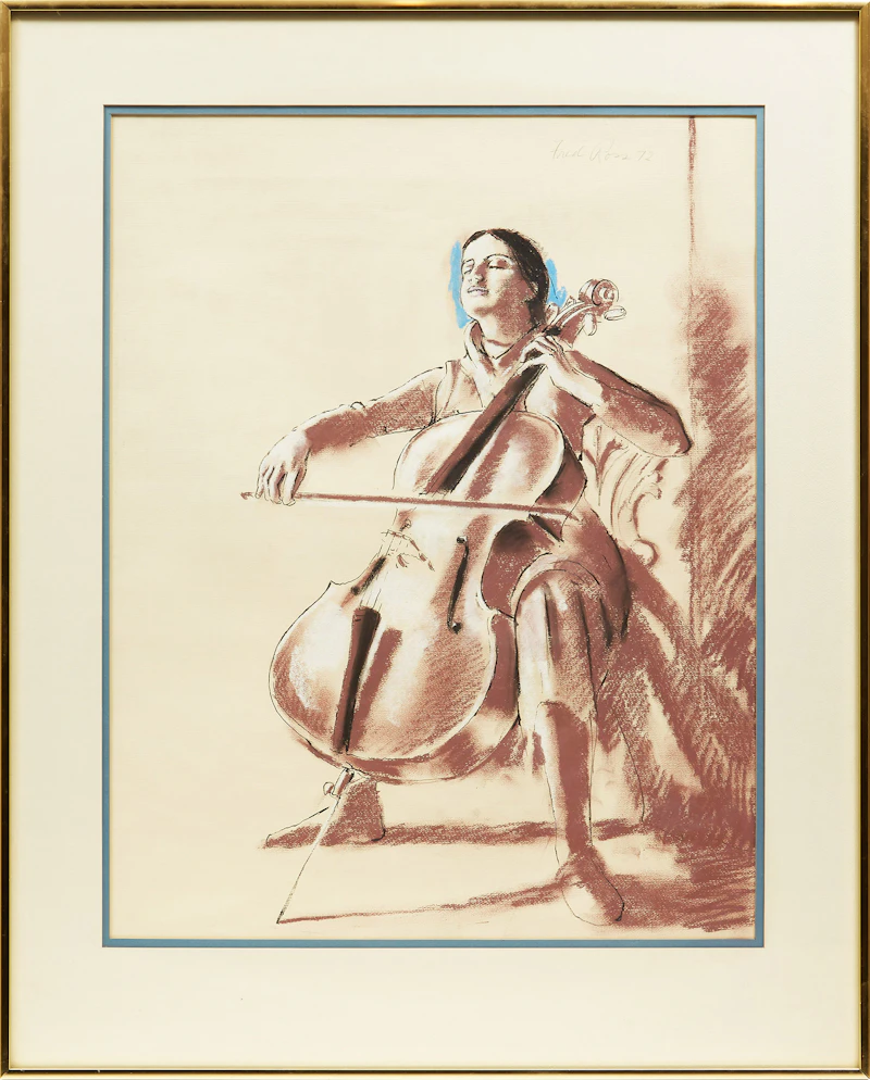 Fred Ross, The Cello Player, mixed media on paper, 1972 - view 2