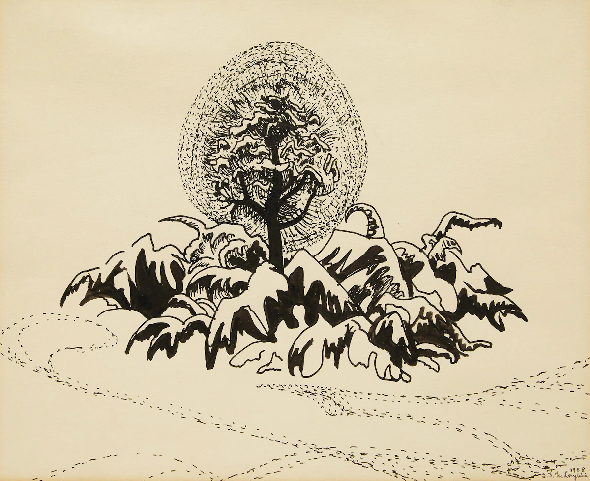 Isabel McLaughlin, Untitled (Tree of Life), ink on paper, 1958
