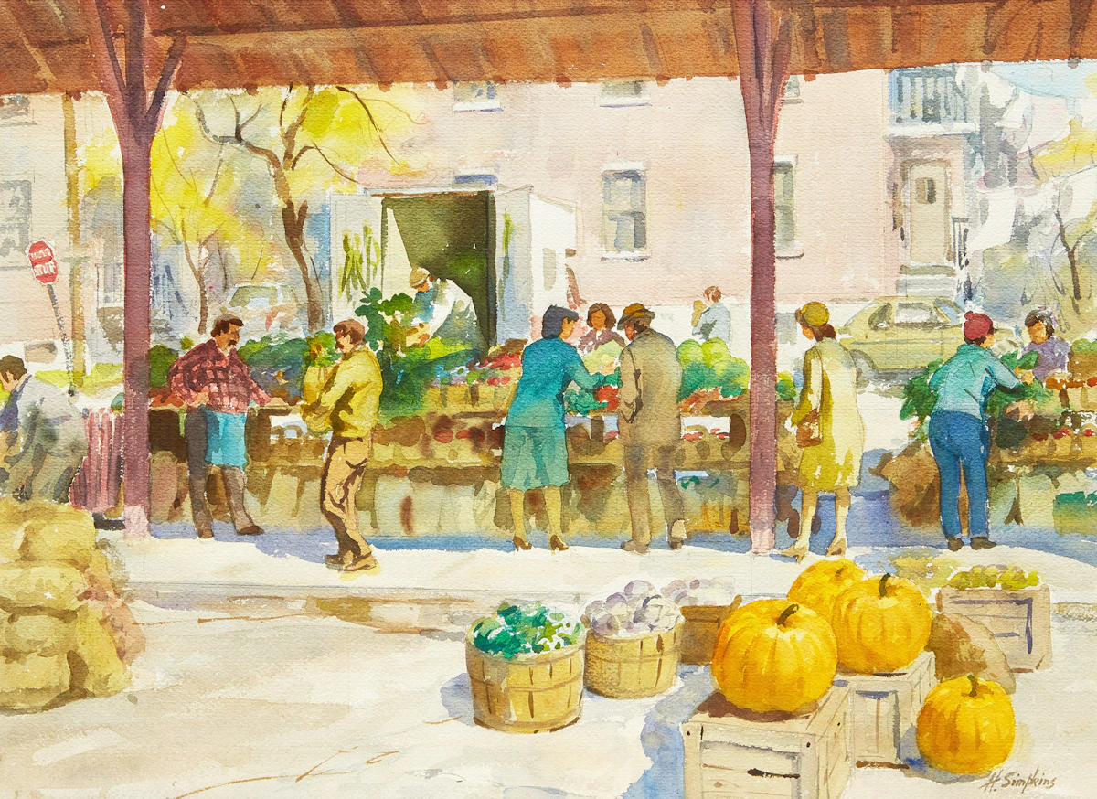 Henry John Simpkins, Market Scene, watercolour