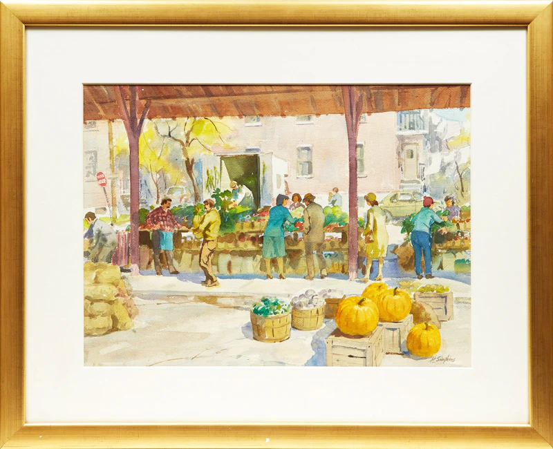 Henry John Simpkins, Market Scene, watercolour - view 2