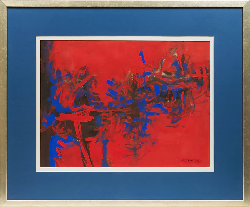 Jack Leonard Shadbolt, Blue Theme on Red, gouache on paper, 1961 - view 2