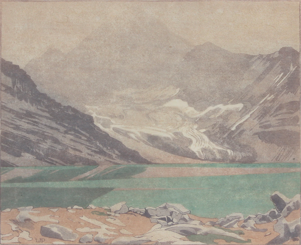 Walter Joseph Phillips, Lake MacArthur, Canadian Rockies, colour woodcut, 1931