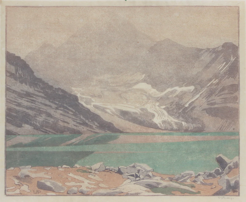 Walter Joseph Phillips, Lake MacArthur, Canadian Rockies, colour woodcut, 1931 - view 2