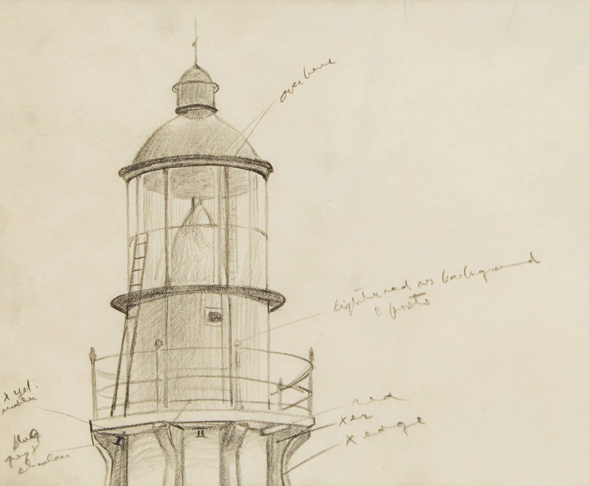 Lawren Stewart Harris, Study for Lighthouse, Father Point, Quebec, pencil sketch on paper
