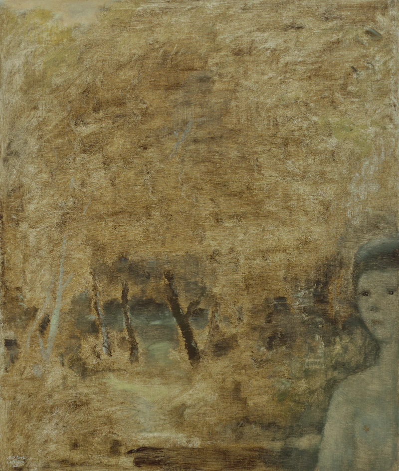 Jean Paul Lemieux, Jeune fille en forêt, oil on canvas