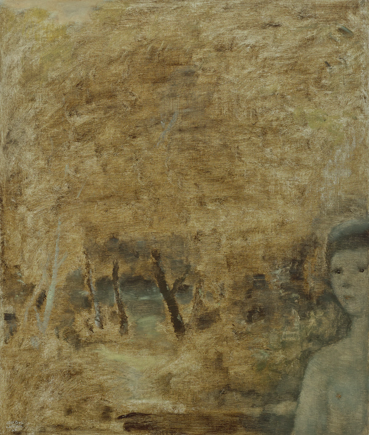 Jean Paul Lemieux, Jeune fille en forêt, oil on canvas, 1963