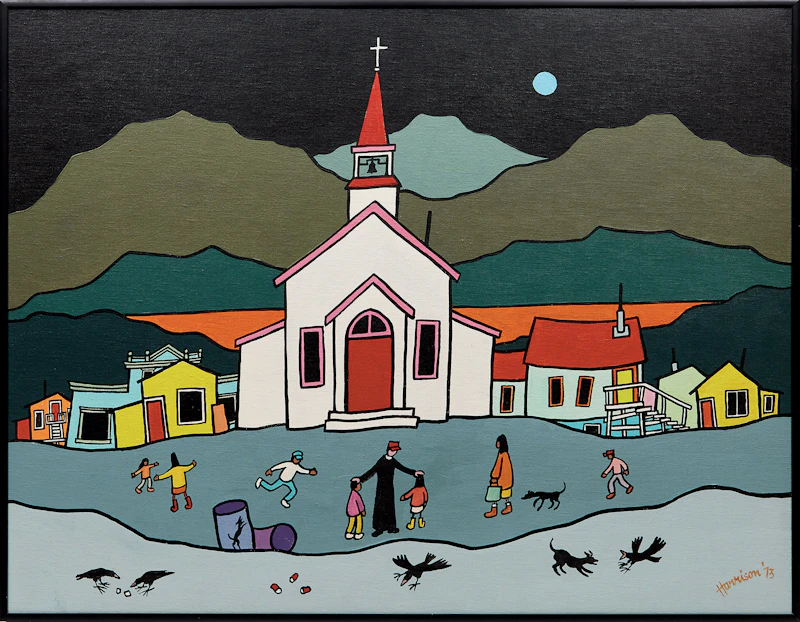 Ted Harrison, Yukon Priest, acrylic on canvas board, 1973 - view 2
