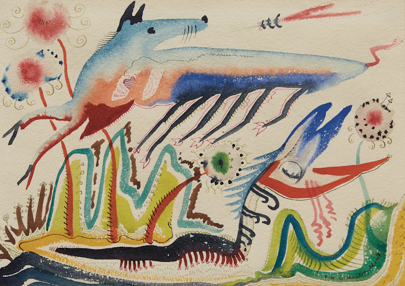 James Williamson Galloway Macdonald, Untitled (Two Creatures), watercolour, 1947 - view 1