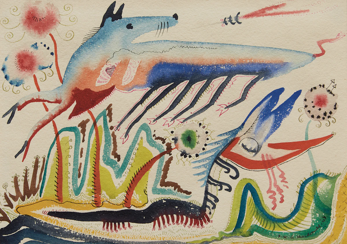 James Williamson Galloway Macdonald, Untitled (Two Creatures), watercolour, 1947