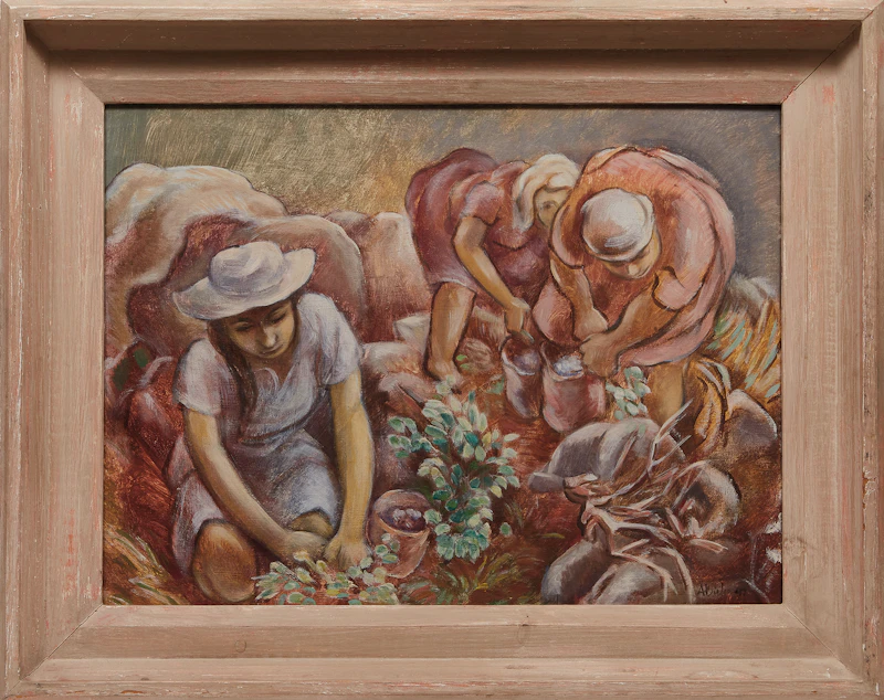 André Charles Biéler, Blueberry Picking , mixed media on panel, 1947 - view 2