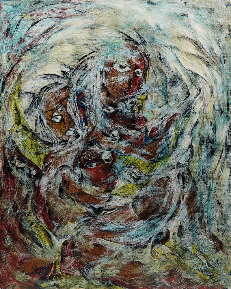 Daphne Odjig, Voices from the Past, oil on canvas