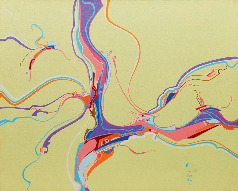 Alex Simeon Janvier, Shoreline Existence, acrylic on canvas