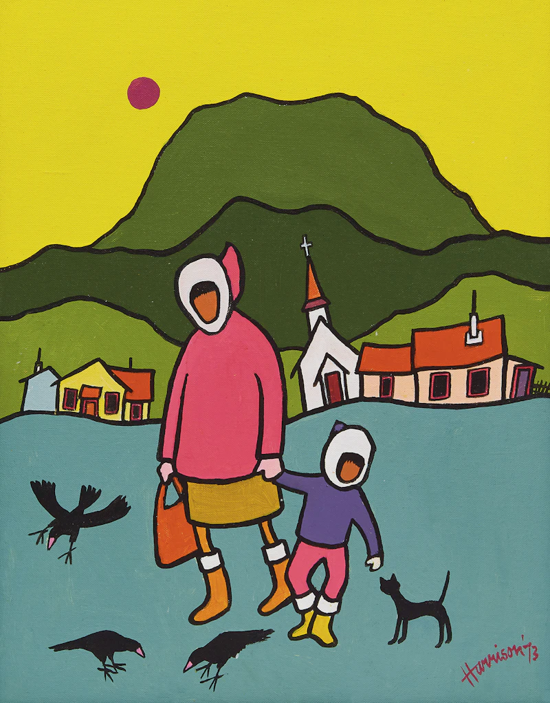 Ted Harrison, The Walk , acrylic on canvas board
