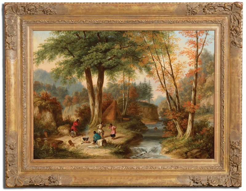 Cornelius Krieghoff, Indian Encampment By A River, Autumn, oil on canvas, 1849 - view 2