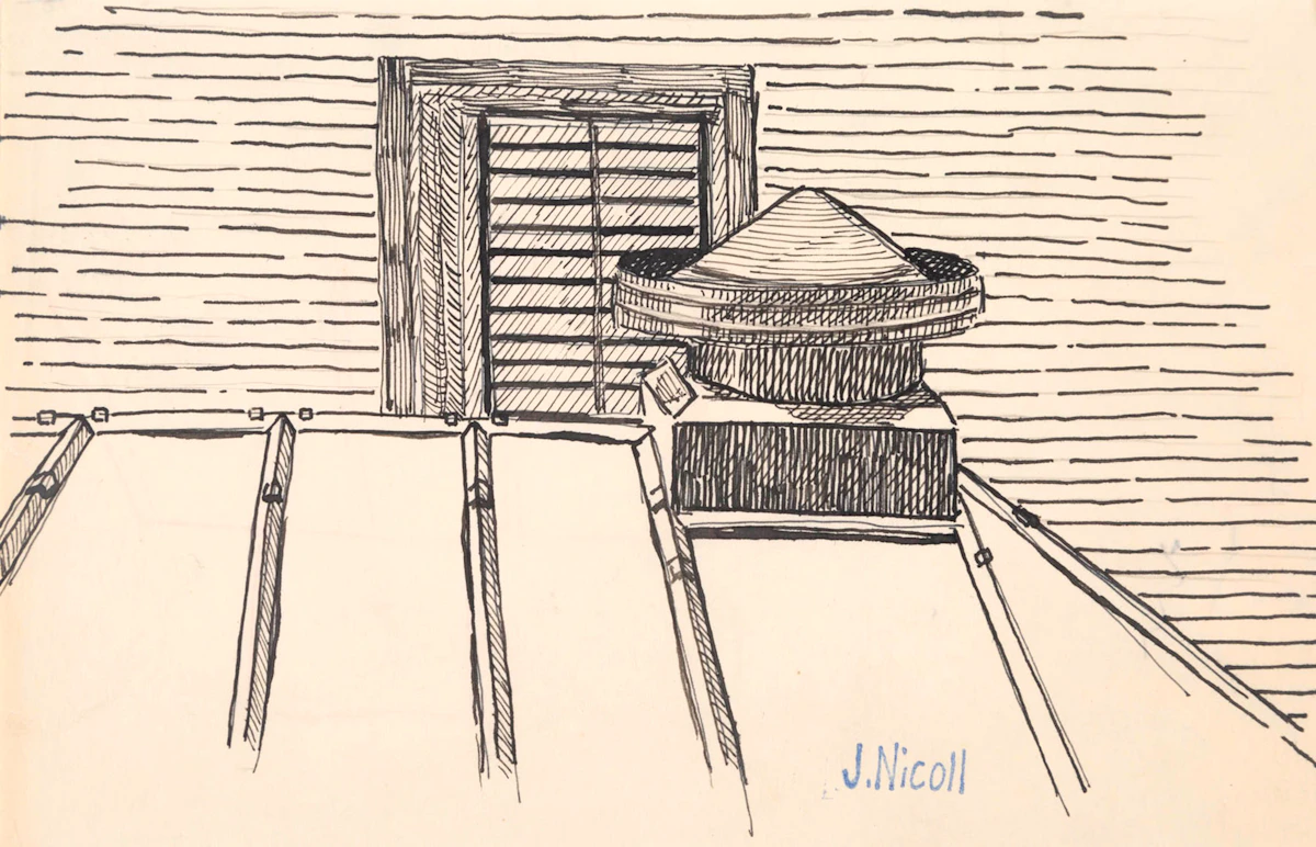 Jim McLaren Nicoll, Rooftop Detail; Figure Study, pair of drawings