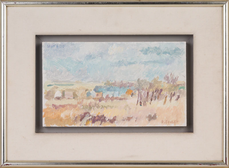 Reta Madeline Cowley, Farmstead East of Osler, oil on board, 1990 - view 2