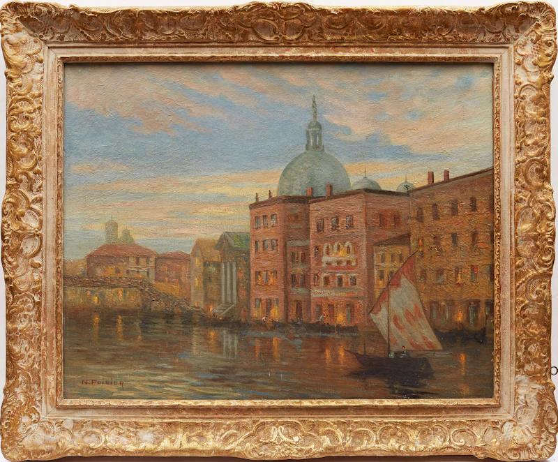 Narcisse Poirier, Evening on the River , oil on board - view 2