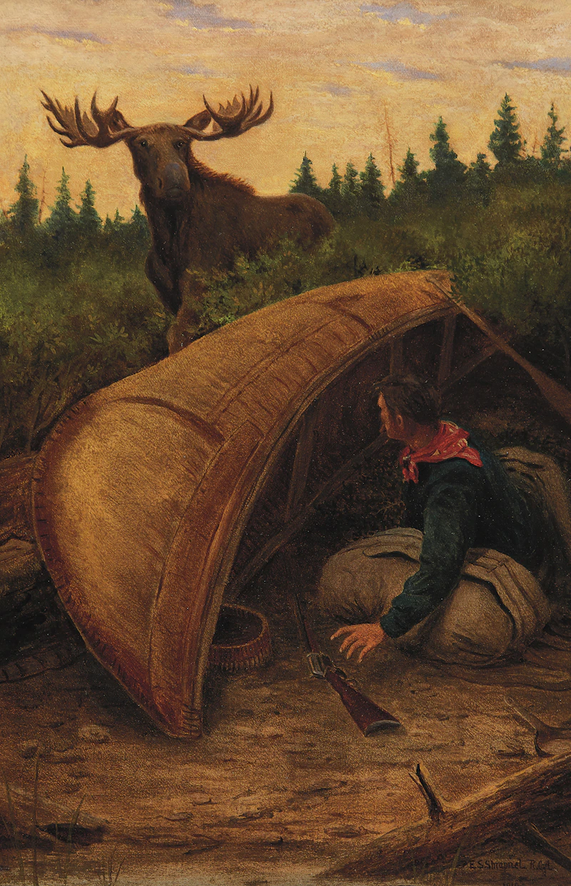 Edward Scrope Shrapnel, Moose and Hunter, oil on canvas