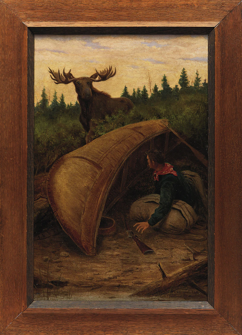Edward Scrope Shrapnel, Moose and Hunter, oil on canvas, 1910 - view 2