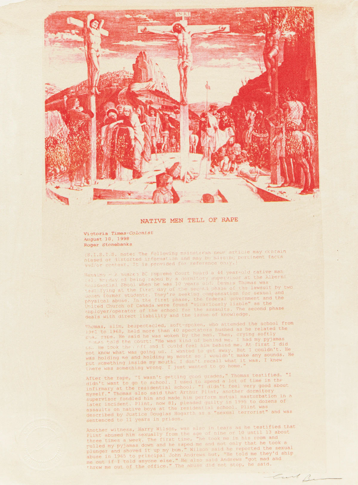 Carl Beam, Native Men, mixed media on paper