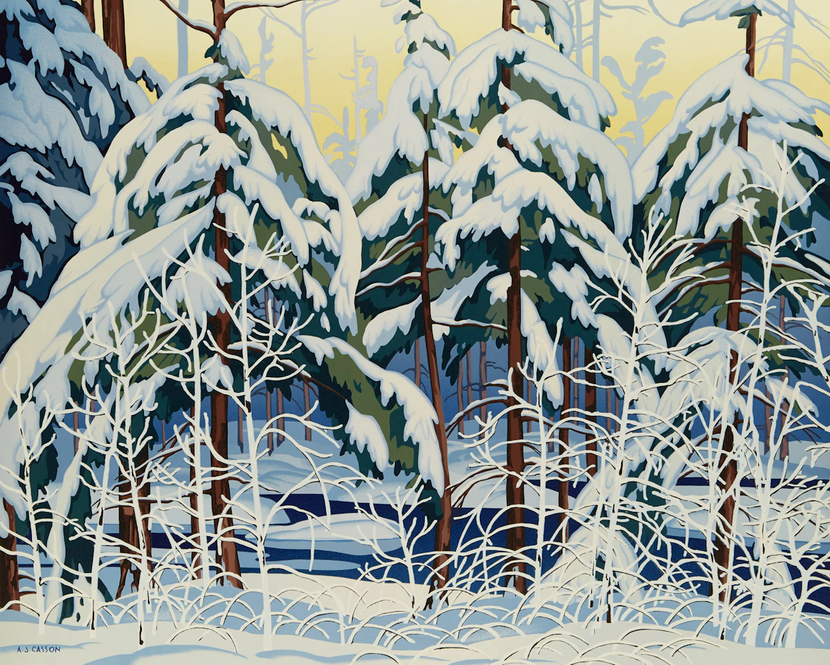 Alfred Joseph Casson, Snow Laden Spruce; White Forest; White Pine; Alone la Cloche, four colour serigraphs