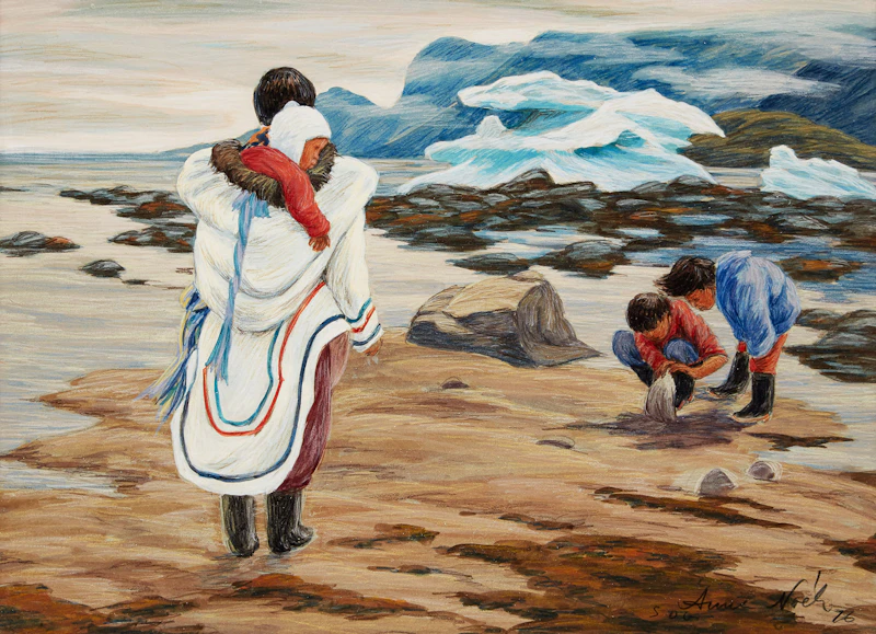 Family on the Shore in Pangnirtung by Anna Noeh