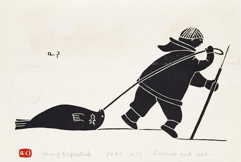 Henry Napartuk, Eskimo and Walrus; Eskimo and Seal, pair of prints - view 3
