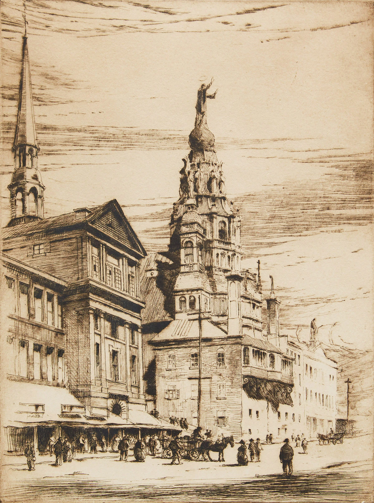Herbert Raine, Bonsecours Church, Montreal, etching