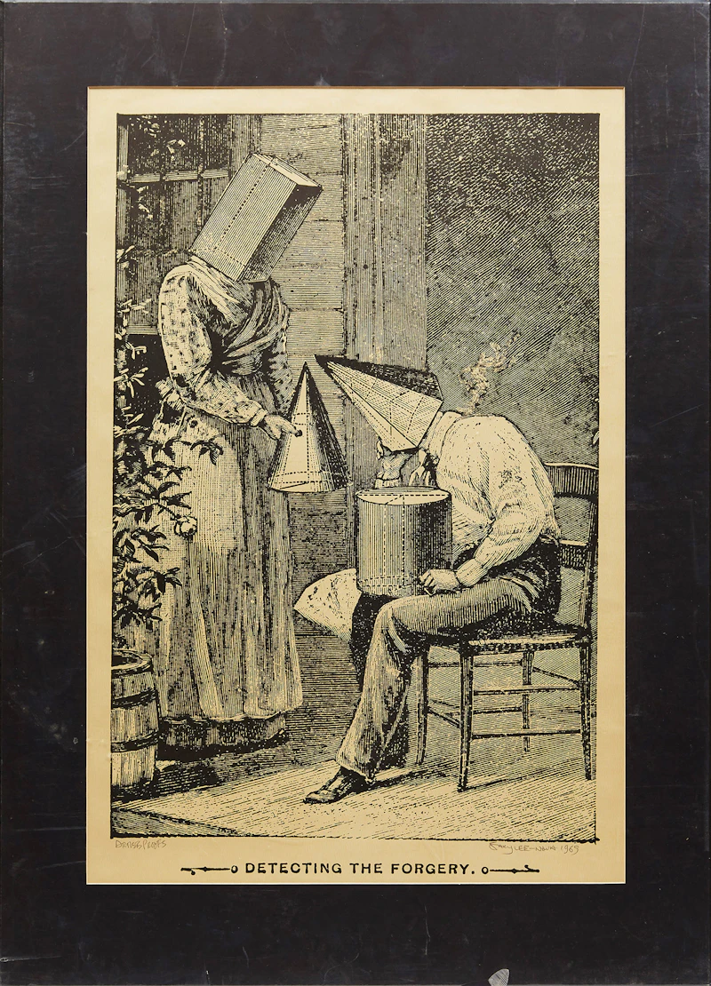 Gary Lee-Nova, Detecting the Forgery; By the Aid of the Mirror She Put On the Head, two lithographs, 1969 - view 2