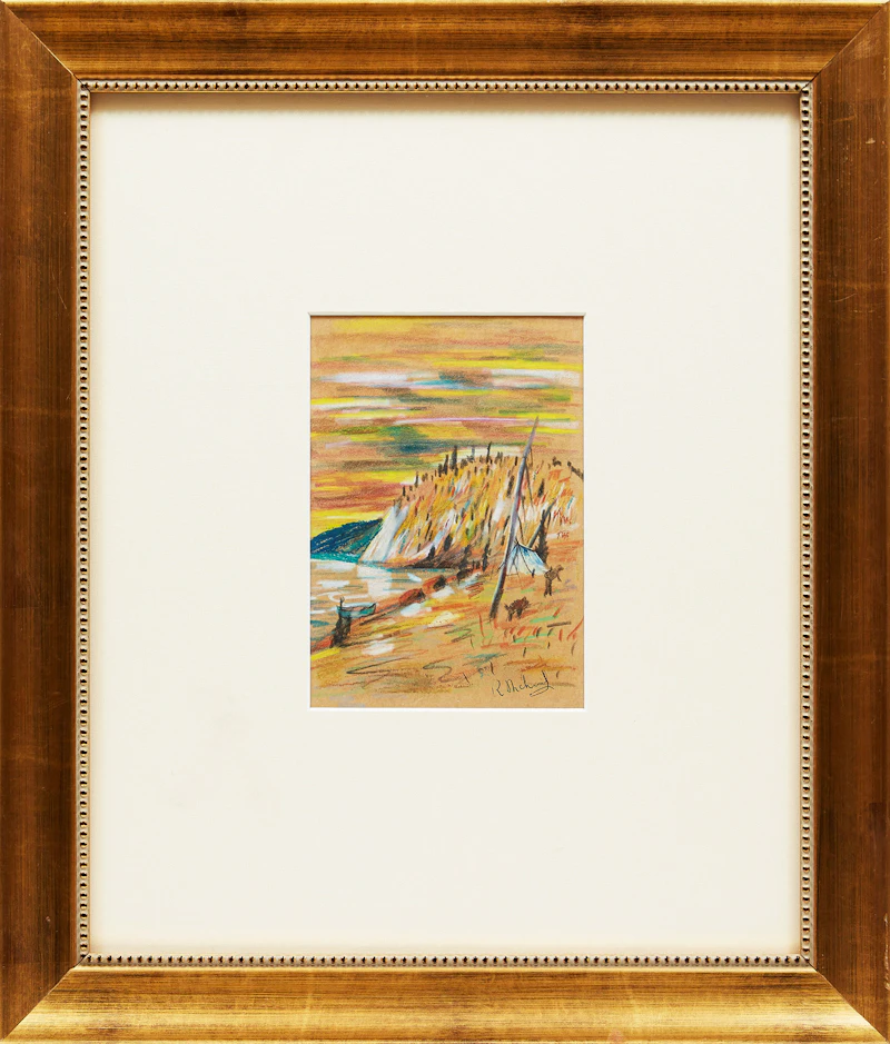 René Richard, Shore Landscape with Campsite, mixed media drawing - view 2