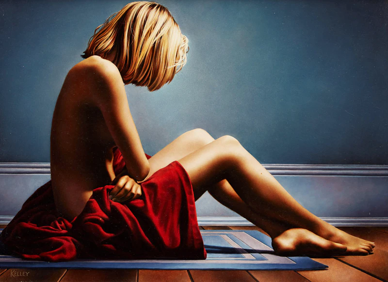 Young Girl on Blue Rug by Paul Kelley