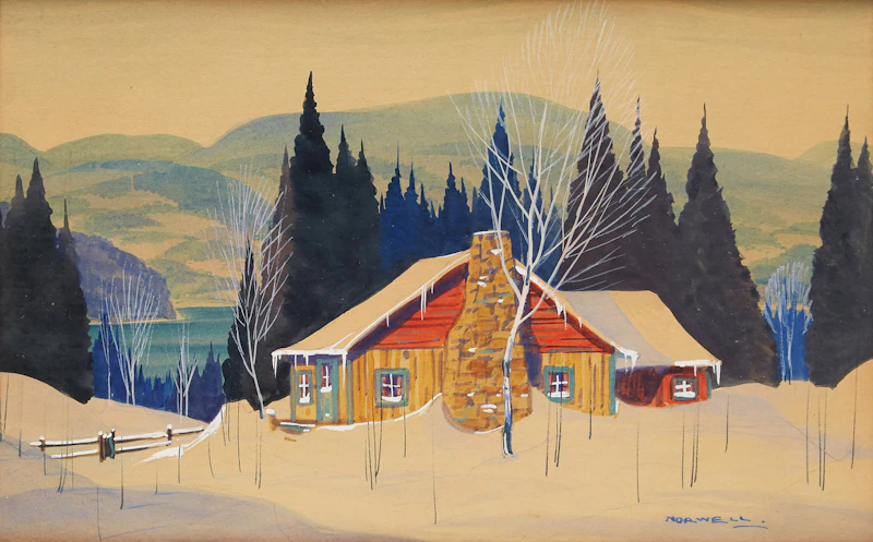 Graham Noble Norwell, Winter Landscape with Cabin, watercolour