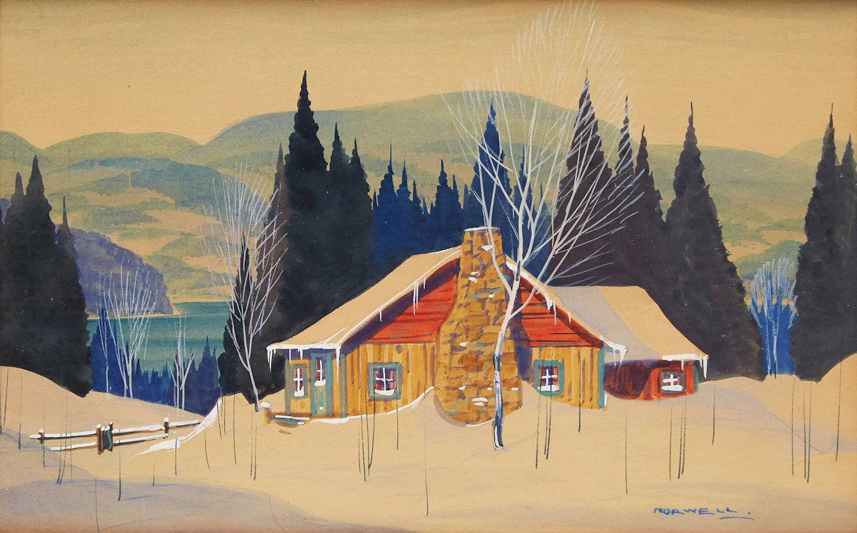 Graham Noble Norwell, Winter Landscape with Cabin, watercolour