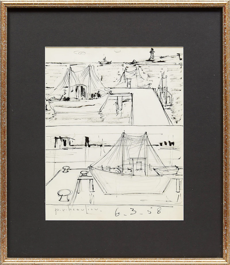 Paul-Vanier Beaulieu, Boat Studies, graphite and ink, 1958 - view 2