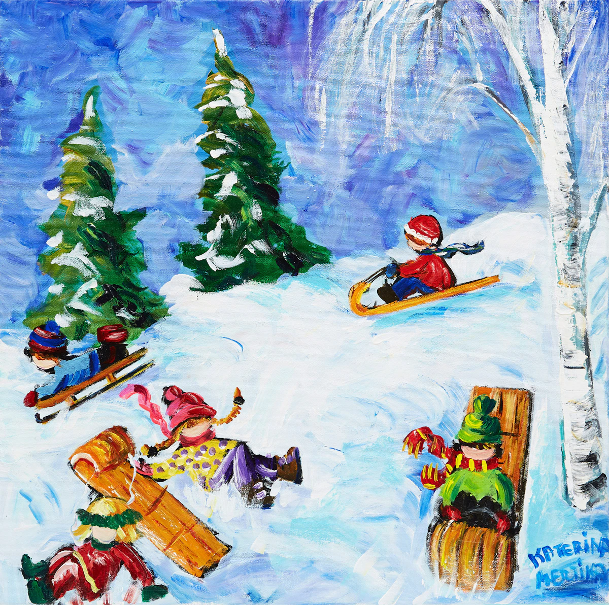 Katerina Mertikas, Without Fear We Slide , acrylic on canvas, 2012