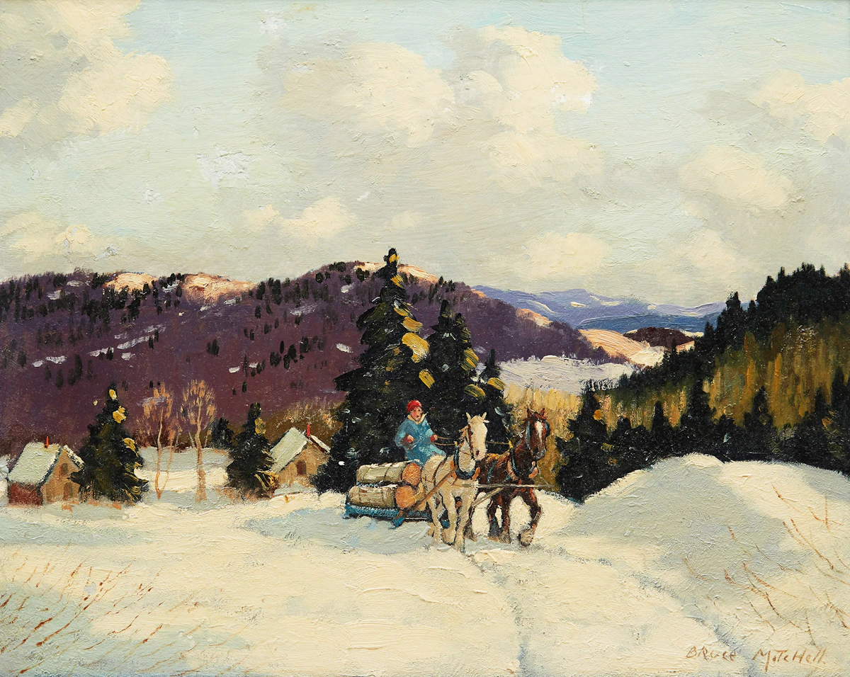 Bruce Mitchell, Logging , oil on canvas board