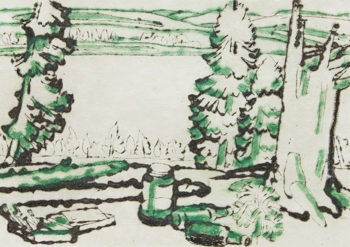 David Brown Milne, Painting Place (Hilltop), drypoint etching, 1931