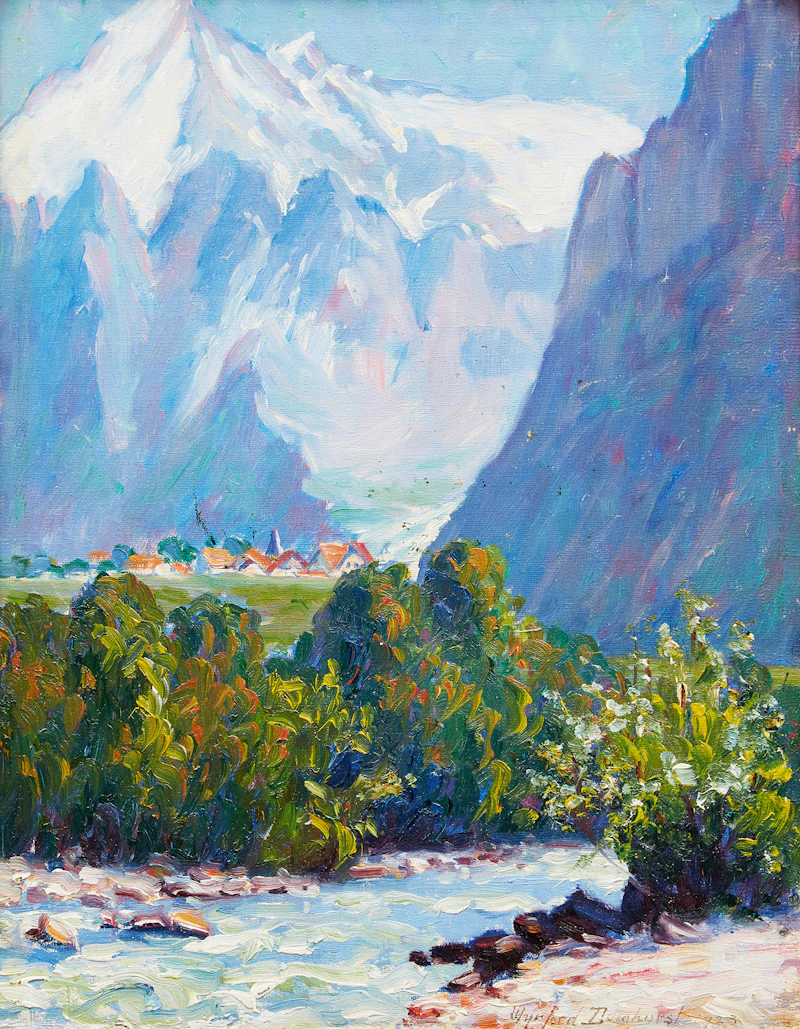 Landscape with Mountain Village by Wynford Dewhurst
