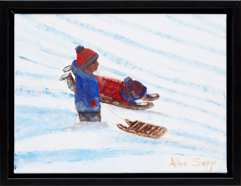 Allen Sapp, Two Boys Sledding, oil on canvas - view 2