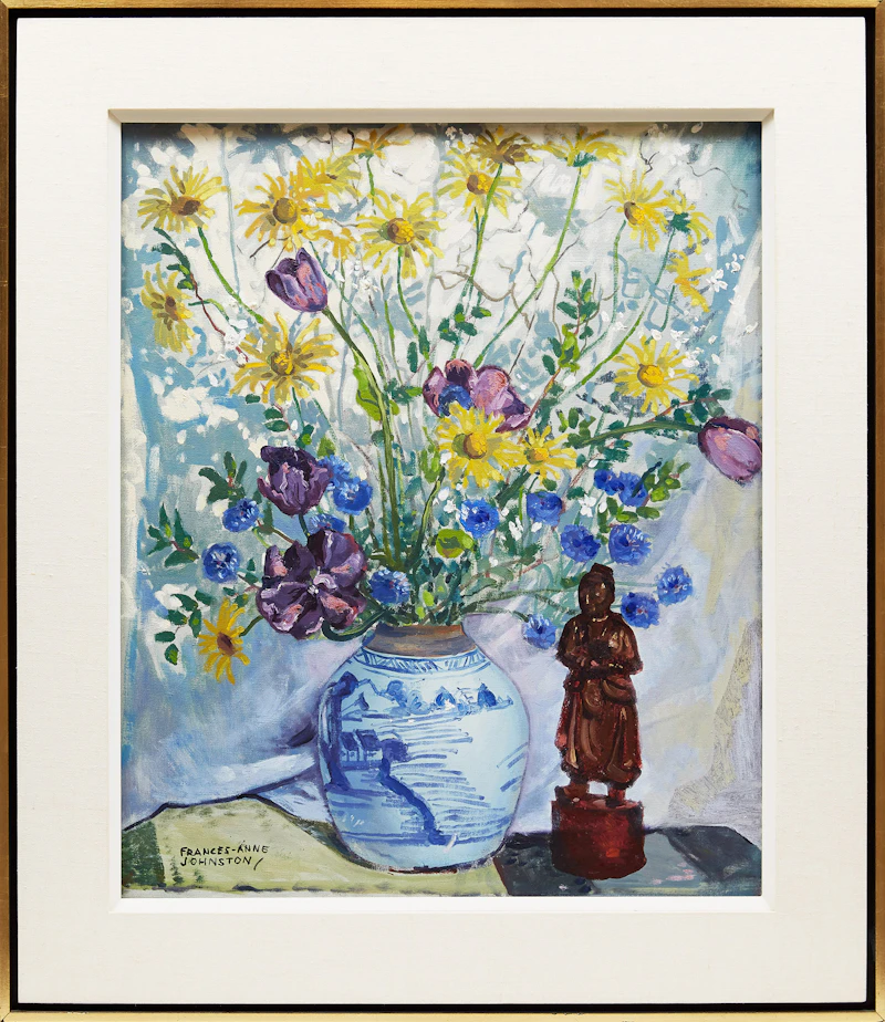 Frances Anne Johnston, Flowers in Chinese Bowl with Chinese Figure, oil on canvas - view 2