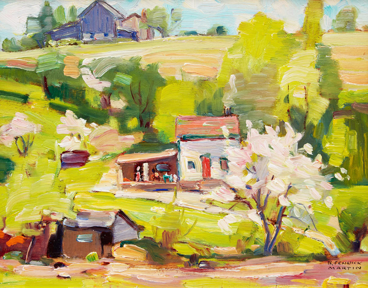 Bernice Fenwick Martin, Summer Landscape with House, oil on board