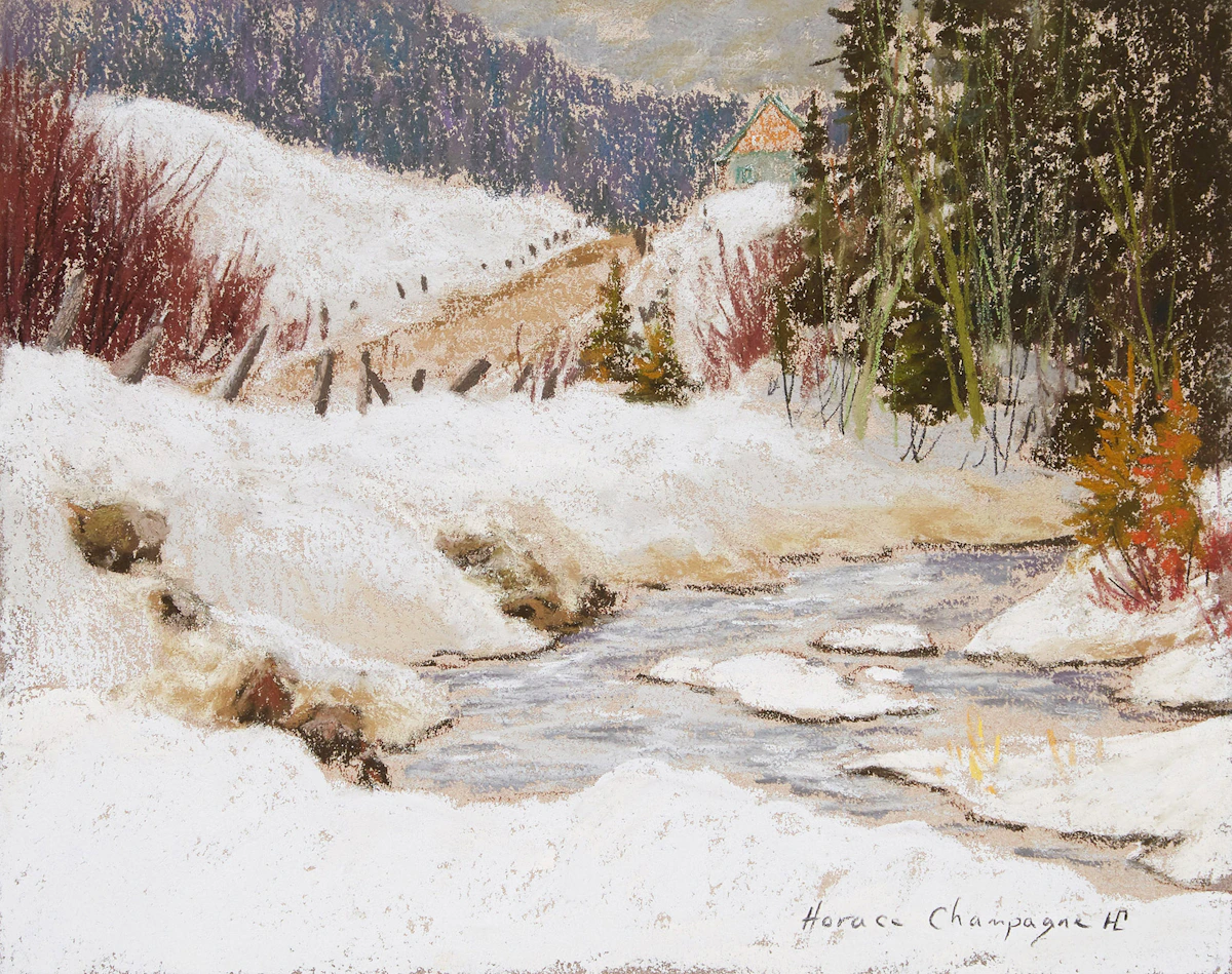 Horace Champagne, Un Moment Tranquille, Les Eboulements, pastel, 1989