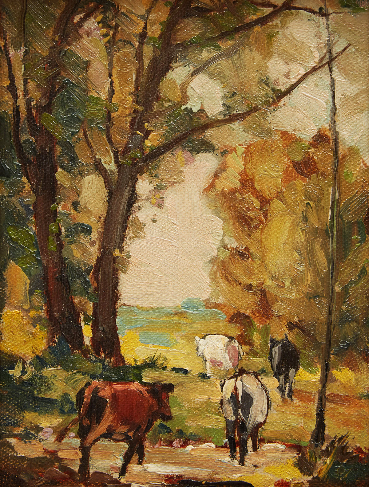 George Henry Griffin, Cows Going to Pasture, oil on canvas